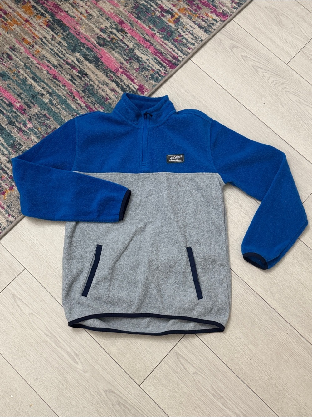 Eddie Bauer • Boys L 14/16• Blue & Gray Fleece Quarter Zip Pullover with Pockets